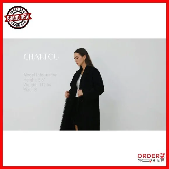 Oversized Wool Blend Trench Coat Midi Length Notched Collar - Picture 8 of 8